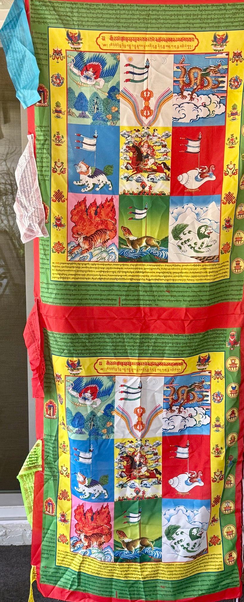 Huge Gesar DOUBLE Prayer Flag Banner | 28in x 72in | 1 single flag | Poly Silk | vertical flag or wall - The Incense Stick