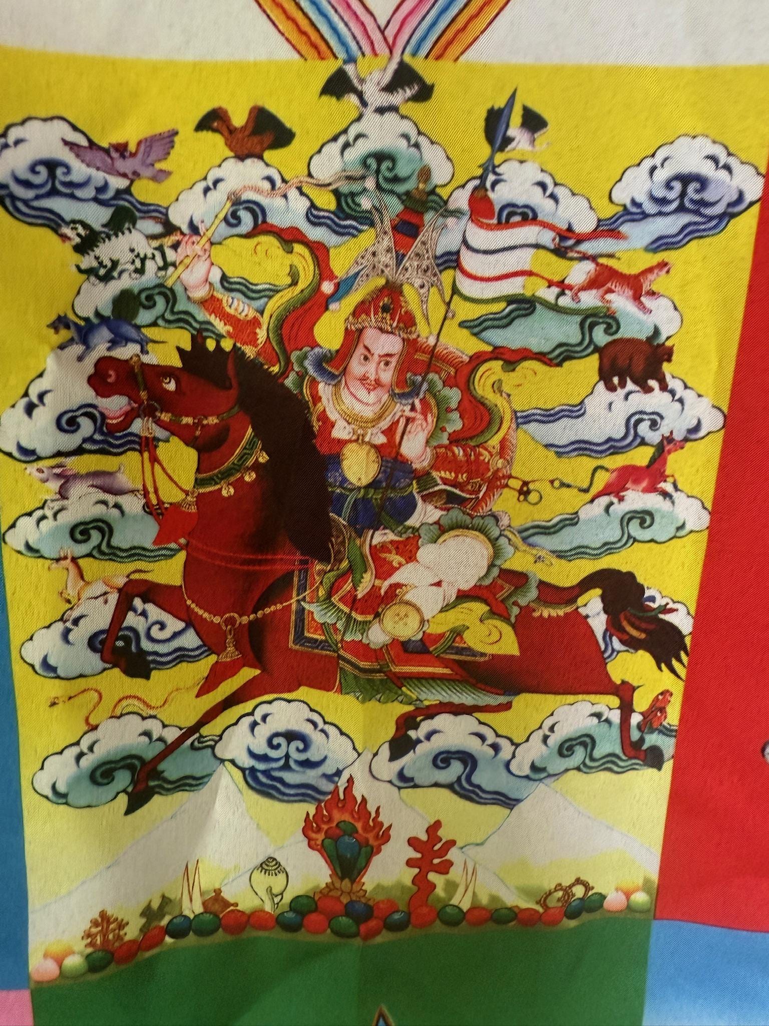 Huge Gesar DOUBLE Prayer Flag Banner | 28in x 72in | 1 single flag | Poly Silk | vertical flag or wall - The Incense Stick