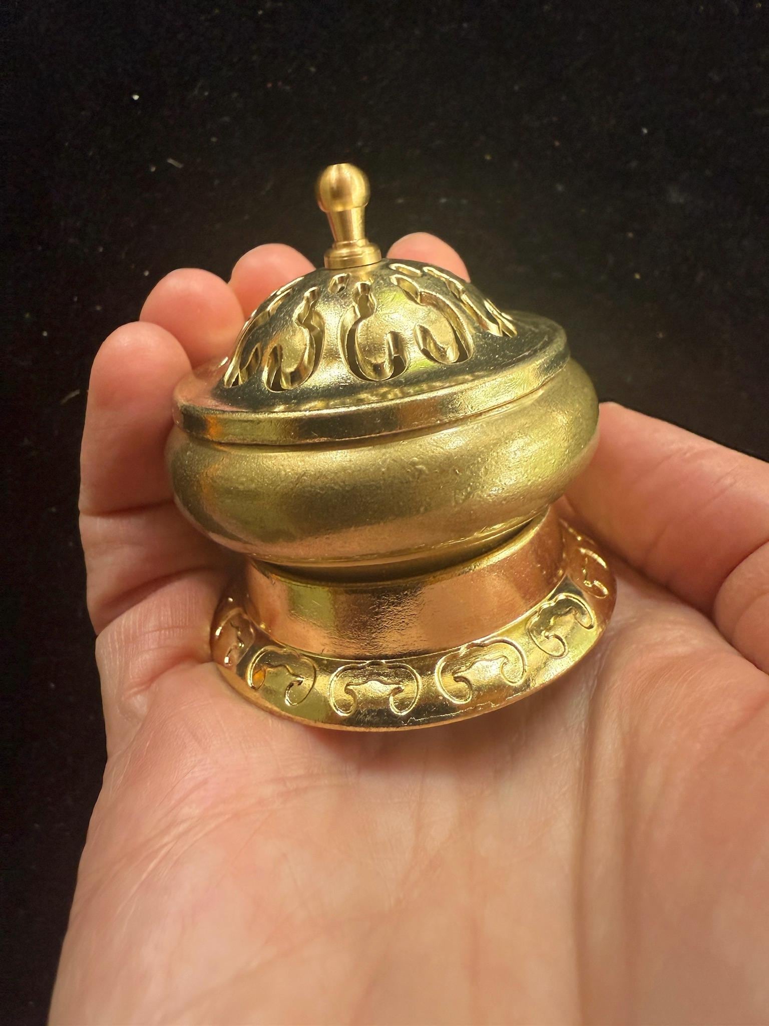 Mini Incense Seal Burner Set | Brass | Approx. 1.75 inches wide x 1.75 inches high | Incense Trails | Sample Ash and Incense Powder Included - The Incense Stick