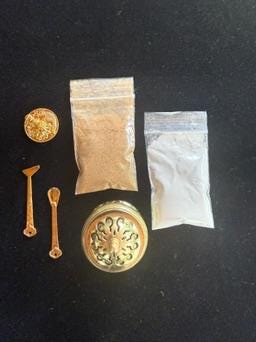 Mini Incense Seal Burner Set | Brass | Approx. 1.75 inches wide x 1.75 inches high | Incense Trails | Sample Ash and Incense Powder Included - The Incense Stick