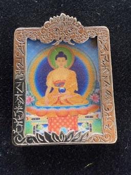 Tiny Thangka Buddha Shakyamuni Locket Pendant | Approx 1.5 in by 2 in | Nepal | Gau - The Incense Stick