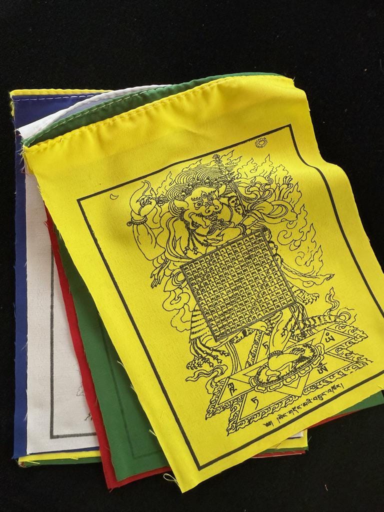 Lion - Faced Dakini Protective Amulet Prayer Flags | Tibetan Prayer Flags | 6in x 7.5in | 1 set of 10 five color flags | Singhamukha - The Incense Stick