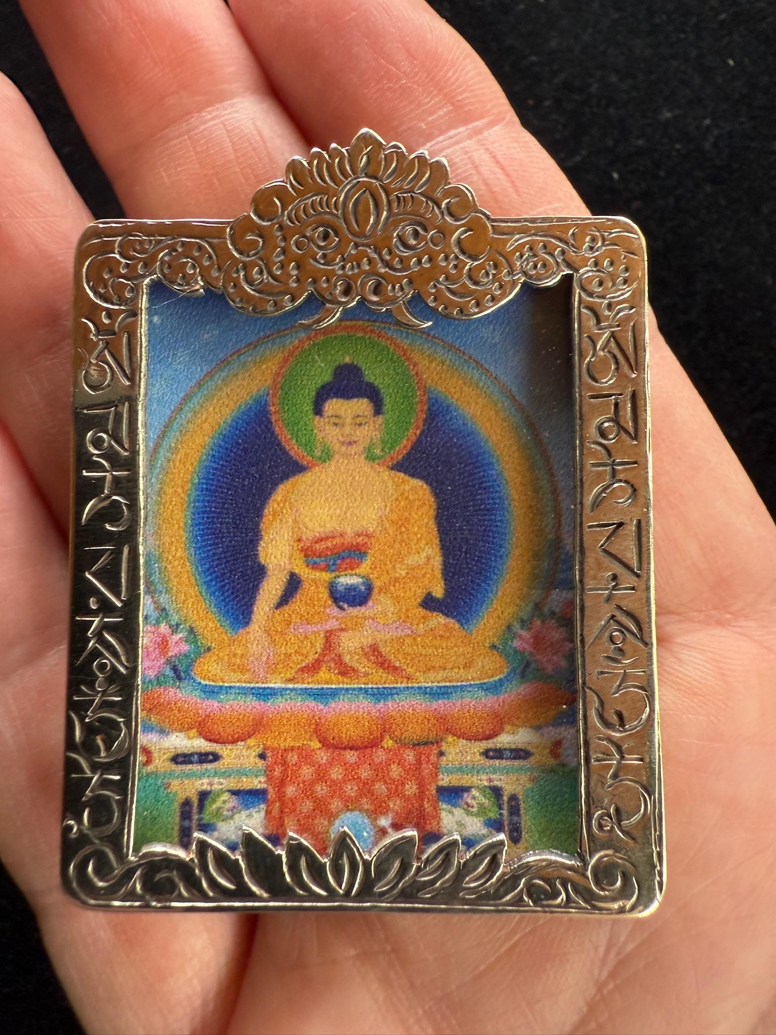 Tiny Thangka Buddha Shakyamuni Locket Pendant | Approx 1.5 in by 2 in | Nepal | Gau - The Incense Stick