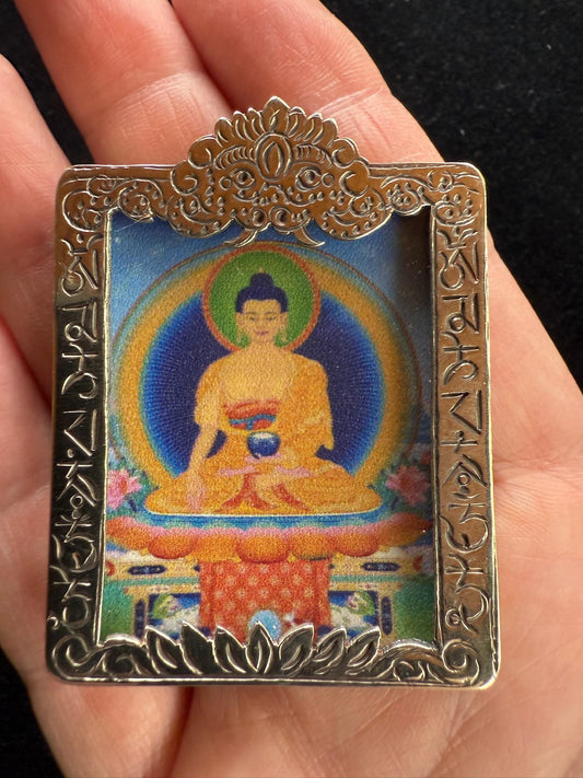 Tiny Thangka Buddha Shakyamuni Locket Pendant | Approx 1.5 in by 2 in | Nepal | Gau - The Incense Stick