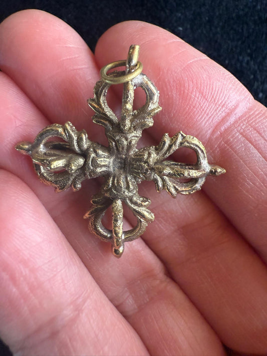 Double Dorje Pendent | Brass | Nepal | Aprox. 1 in by 1 in | Crossed Vajra - The Incense Stick