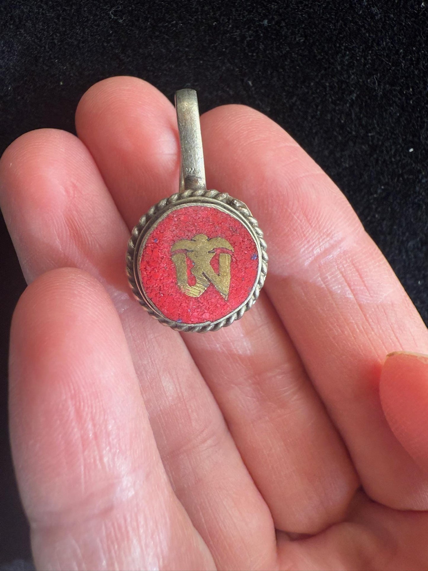 Om Inlay Mala Counter | Approx 1/2in | Nepal | Bum Counter | Brass and Stone - The Incense Stick