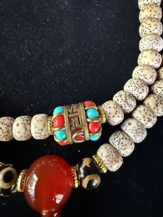 Stars and Moon Bodhi Seed Mala | 108 Bodhi Seed Beads, Various Decorative Spacer Beads | 8mm | Free mala bag | Handmade | Adjustable - The Incense Stick