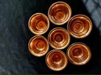 Copper Buddhist Water Offering Bowls | India | 3.25 inches | Set of 7