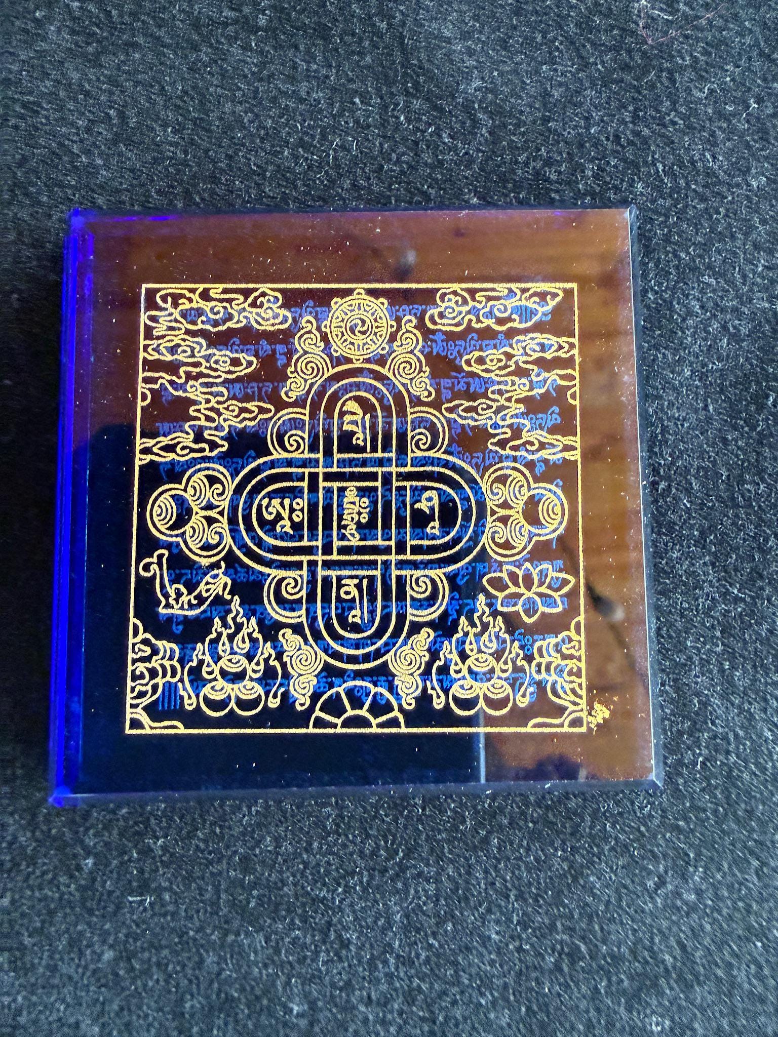 Blue Glass Naga Blessing Tiles | Glass | Approx 2.25 inches x 2.25 inches | Tibet | Water Blessing