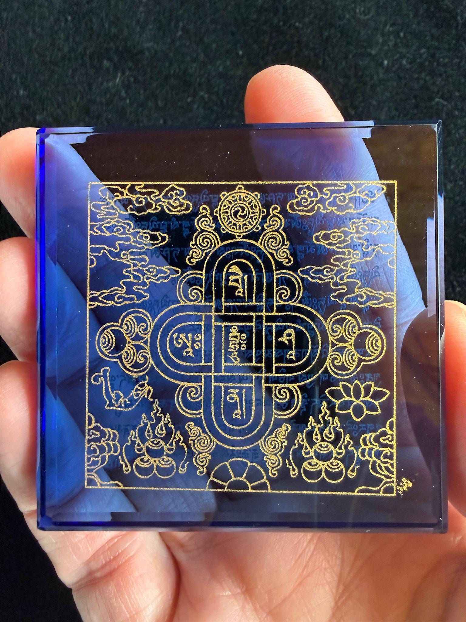 Blue Glass Naga Blessing Tiles | Glass | Approx 2.25 inches x 2.25 inches | Tibet | Water Blessing