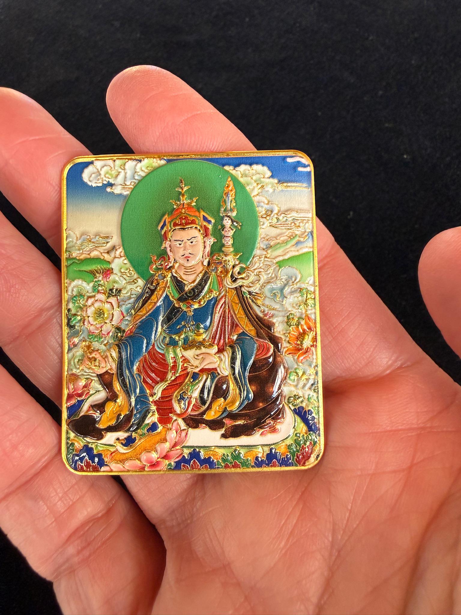 Guru Rinpoche Embossed Metal Card | about 2 inches by 1.75 inches | Padmasambhava