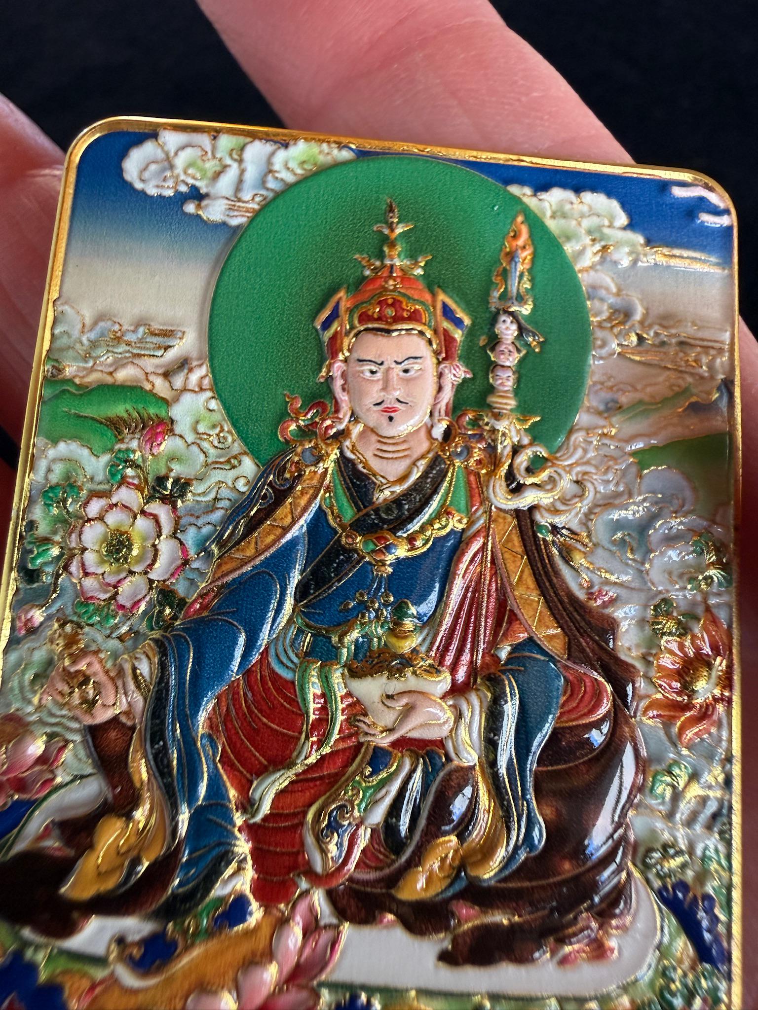 Guru Rinpoche Embossed Metal Card | about 2 inches by 1.75 inches | Padmasambhava