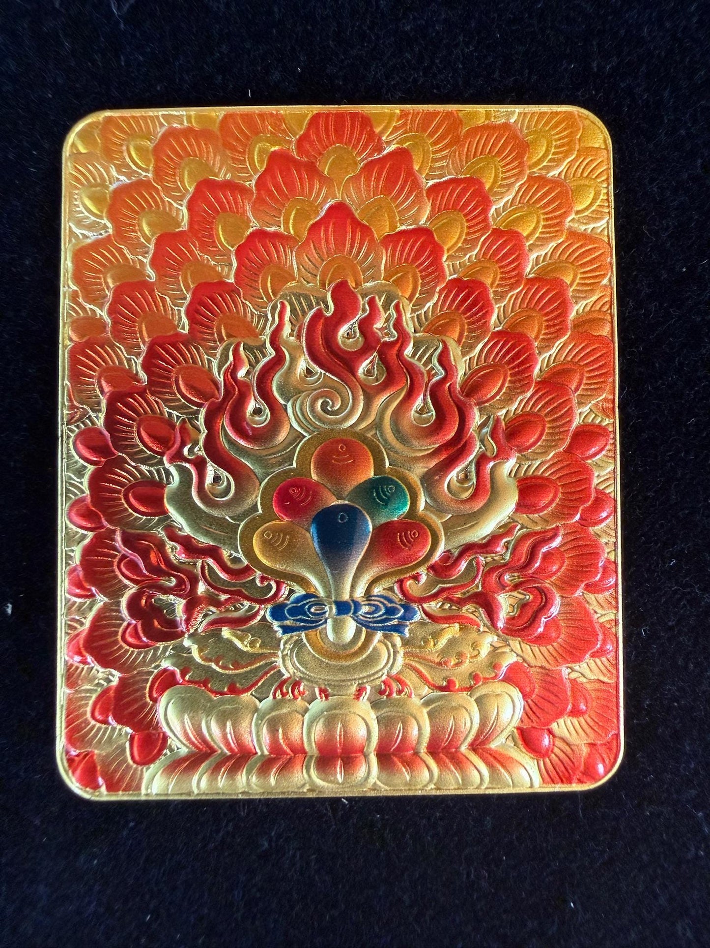 Wish Fulfilling Jewels Embossed Metal Card | about 2 inches by 1.75 inches | Cintamani | Mani Jewels