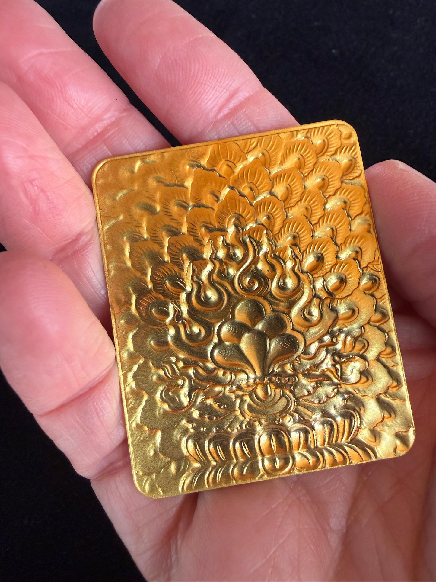 Wish Fulfilling Jewels Embossed Metal Card | about 2 inches by 1.75 inches | Cintamani | Mani Jewels