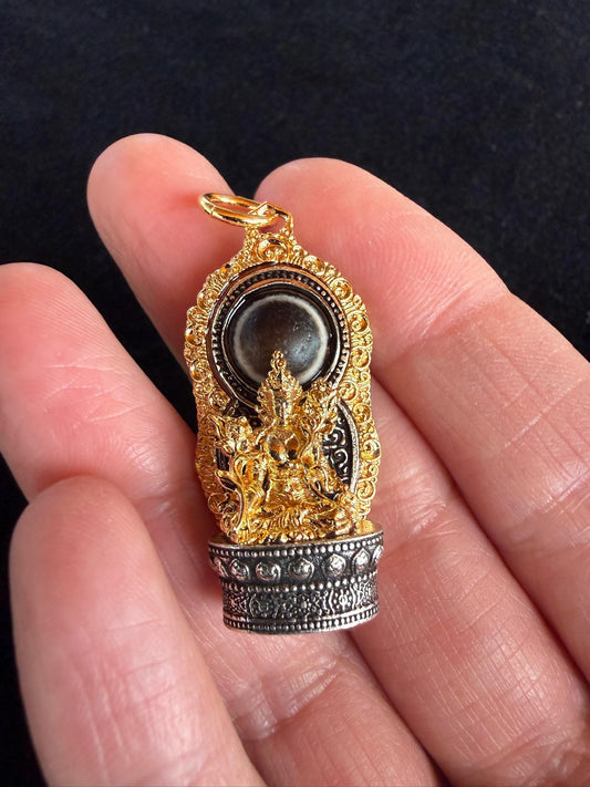 Green Tara Dzi Pendant | Approx 1.50 inches long x .75 inches wide