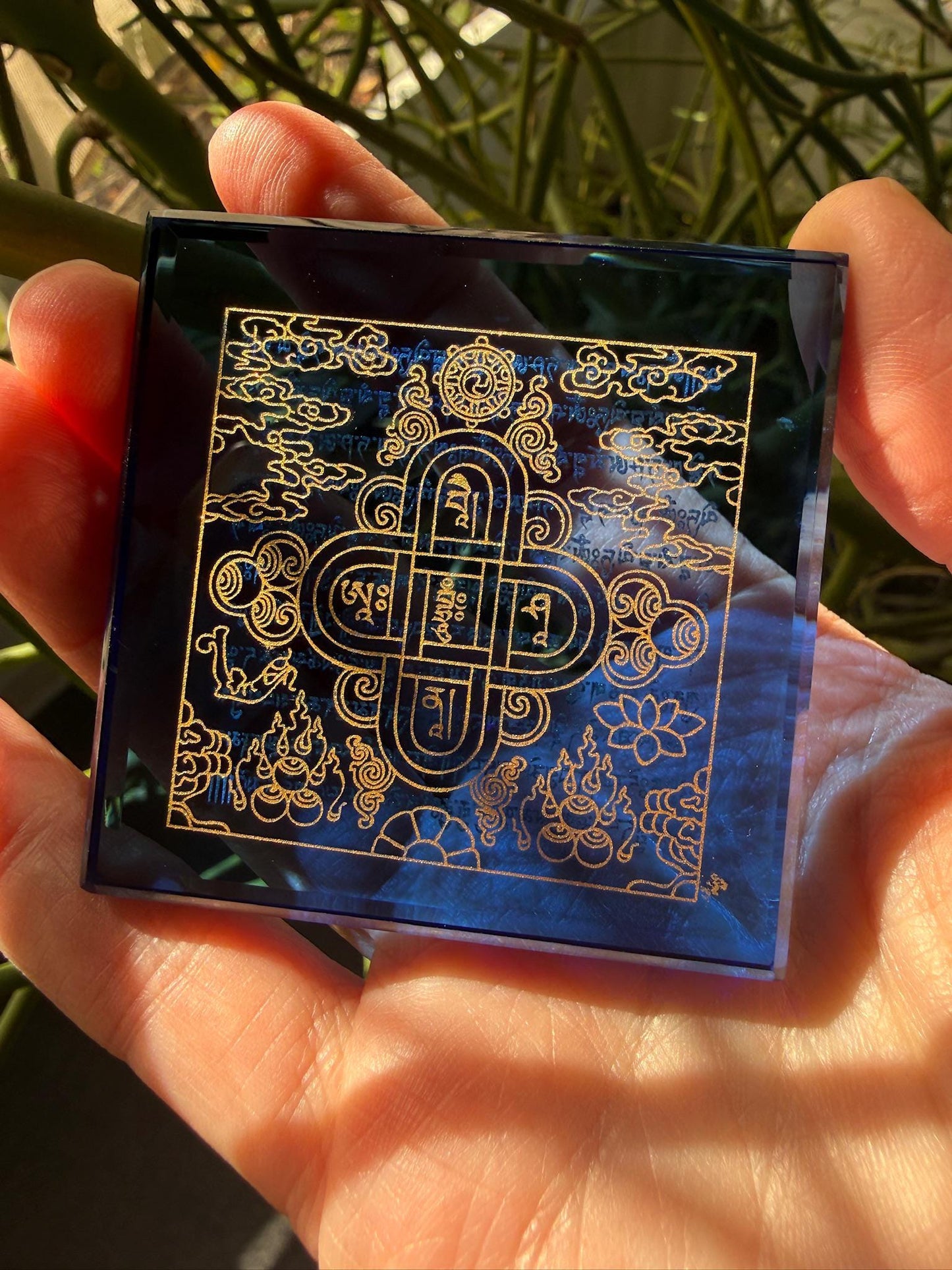 Blue Glass Naga Blessing Tiles | Glass | Approx 2.25 inches x 2.25 inches | Tibet | Water Blessing