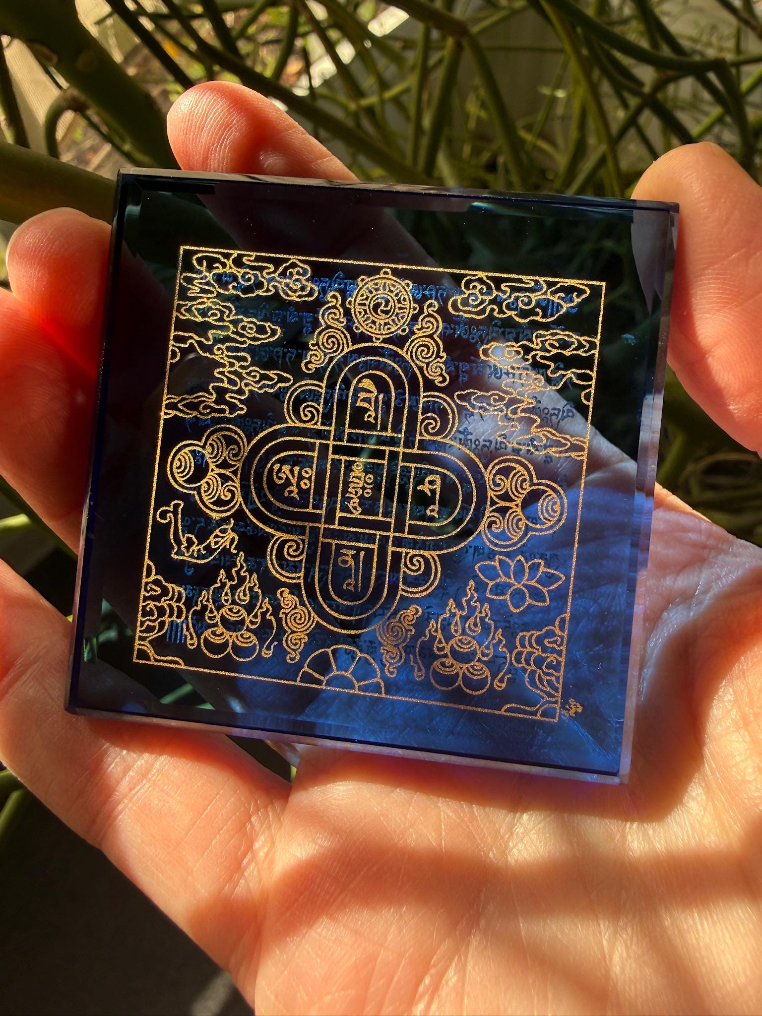 Blue Glass Naga Blessing Tiles | Glass | Approx 2.25 inches x 2.25 inches | Tibet | Water Blessing