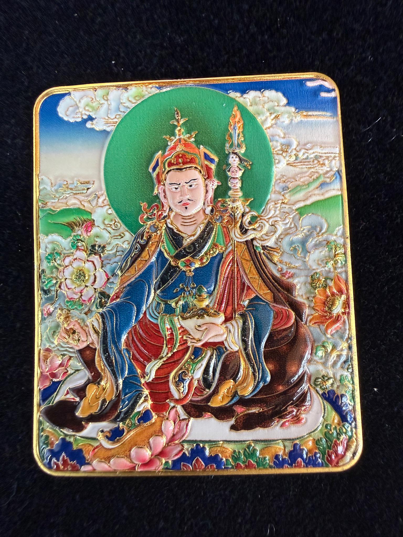 Guru Rinpoche Embossed Metal Card | about 2 inches by 1.75 inches | Padmasambhava