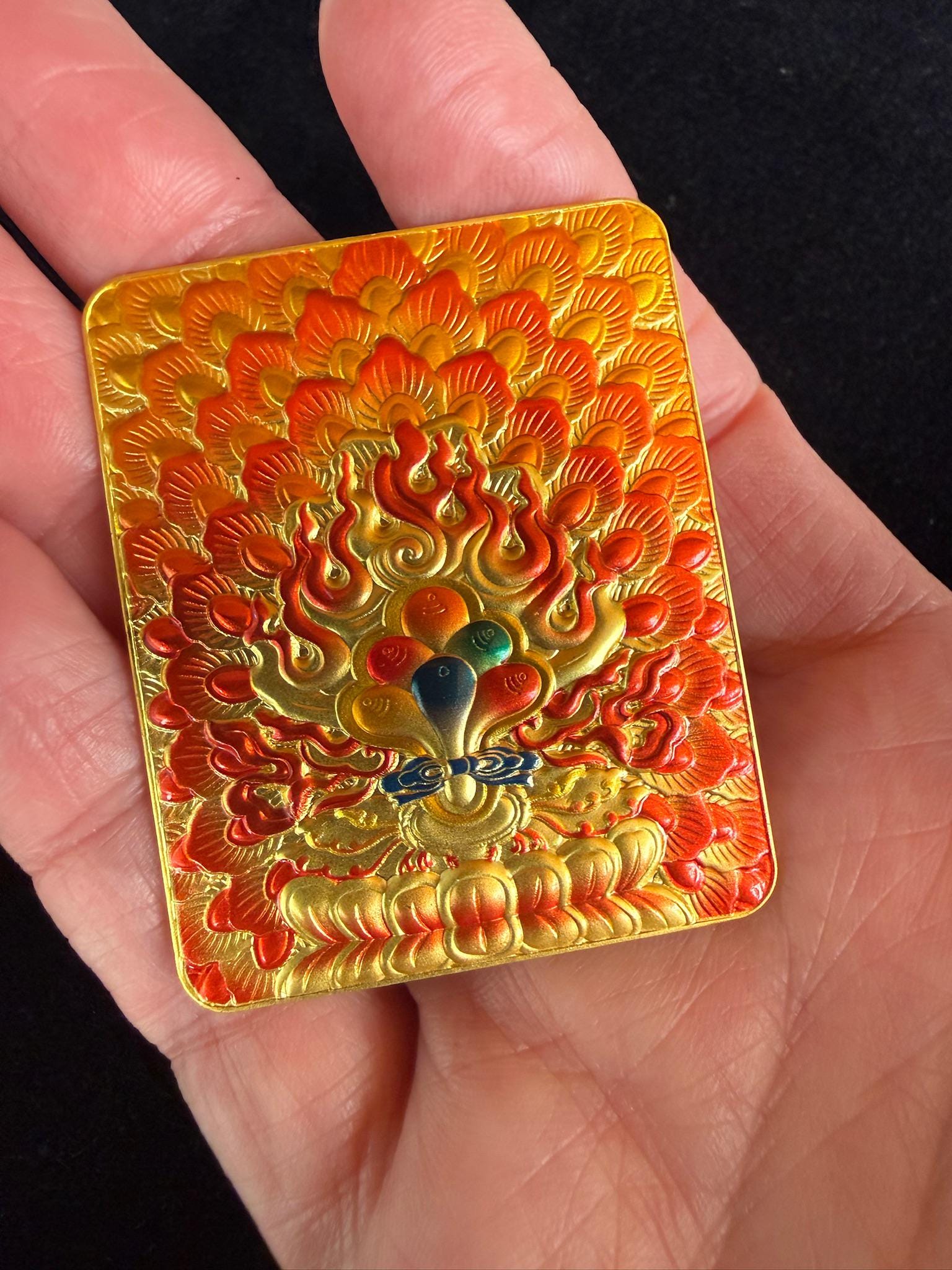 Wish Fulfilling Jewels Embossed Metal Card | about 2 inches by 1.75 inches | Cintamani | Mani Jewels