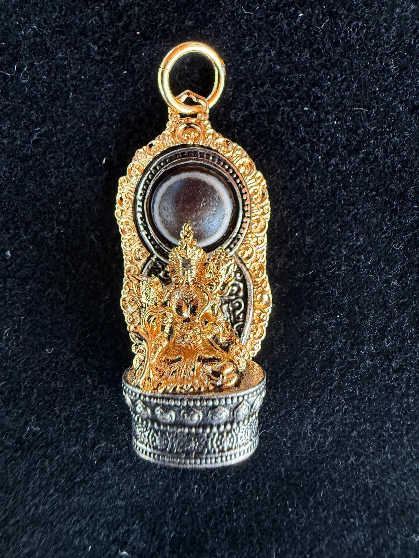 Green Tara Dzi Pendant | Approx 1.50 inches long x .75 inches wide