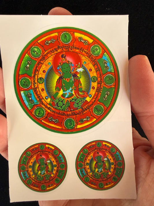 Green Tara Stickers | 1 sheet | 3 stickers per sheet | Translucent | Jetsün Dölma