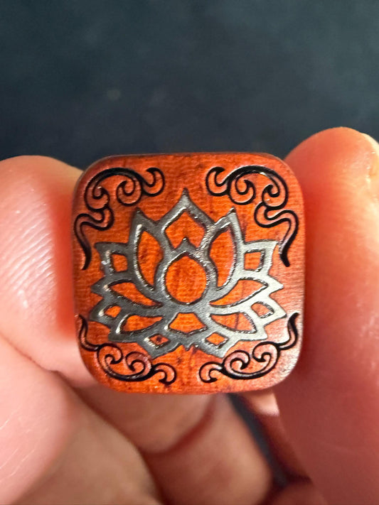 Lotus Wood Inlay Bead | 1 bead | 15mm square