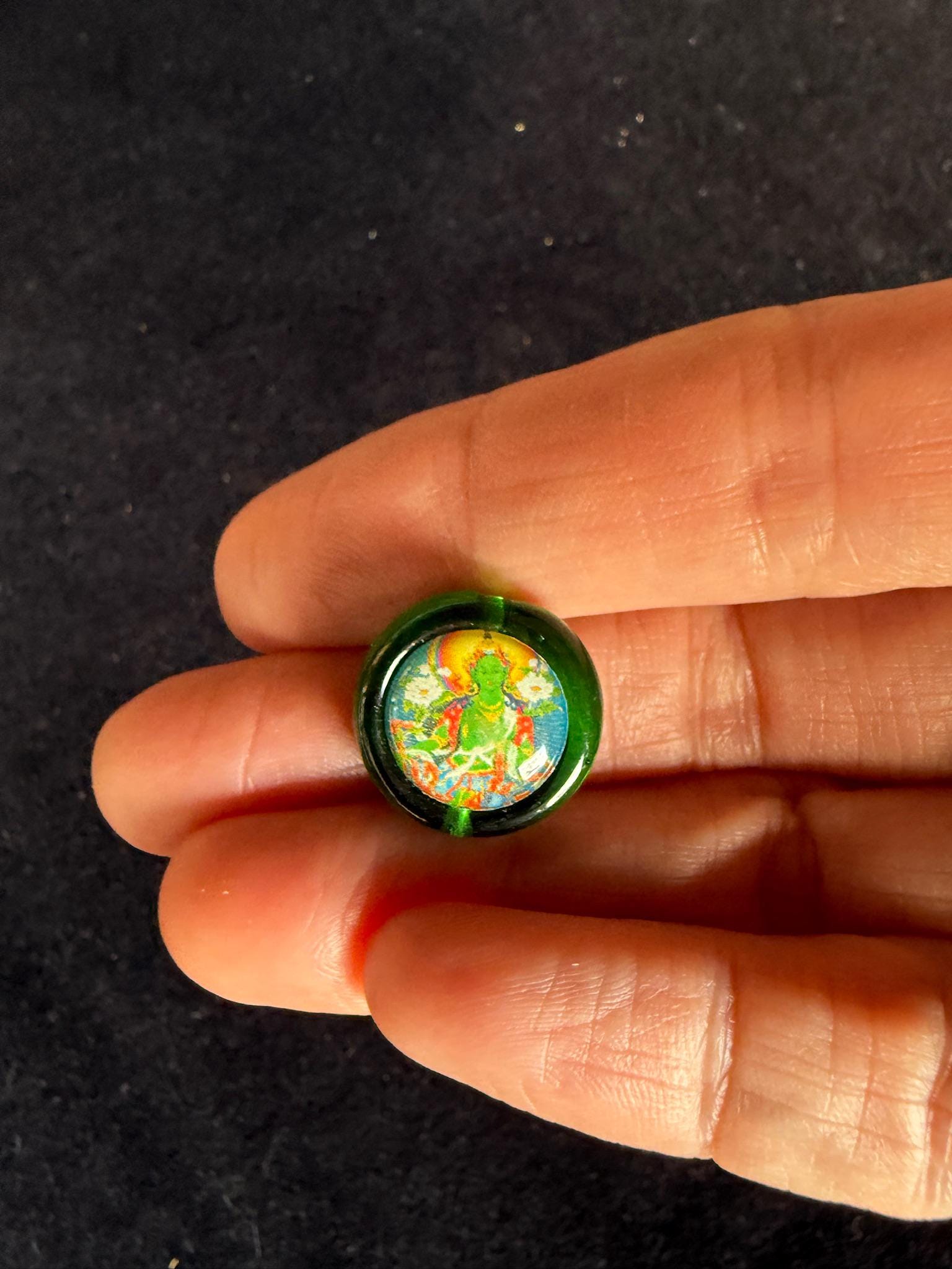 Green Tara Glass Bead | 1 bead | Glass | 16mm diameter | Dolma