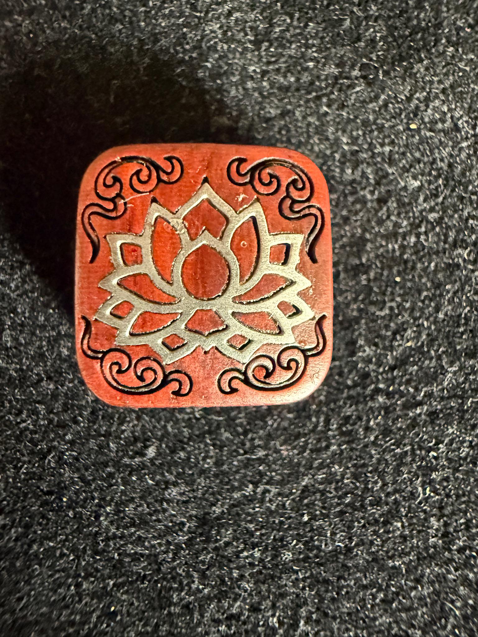 Lotus Wood Inlay Bead | 1 bead | 15mm square