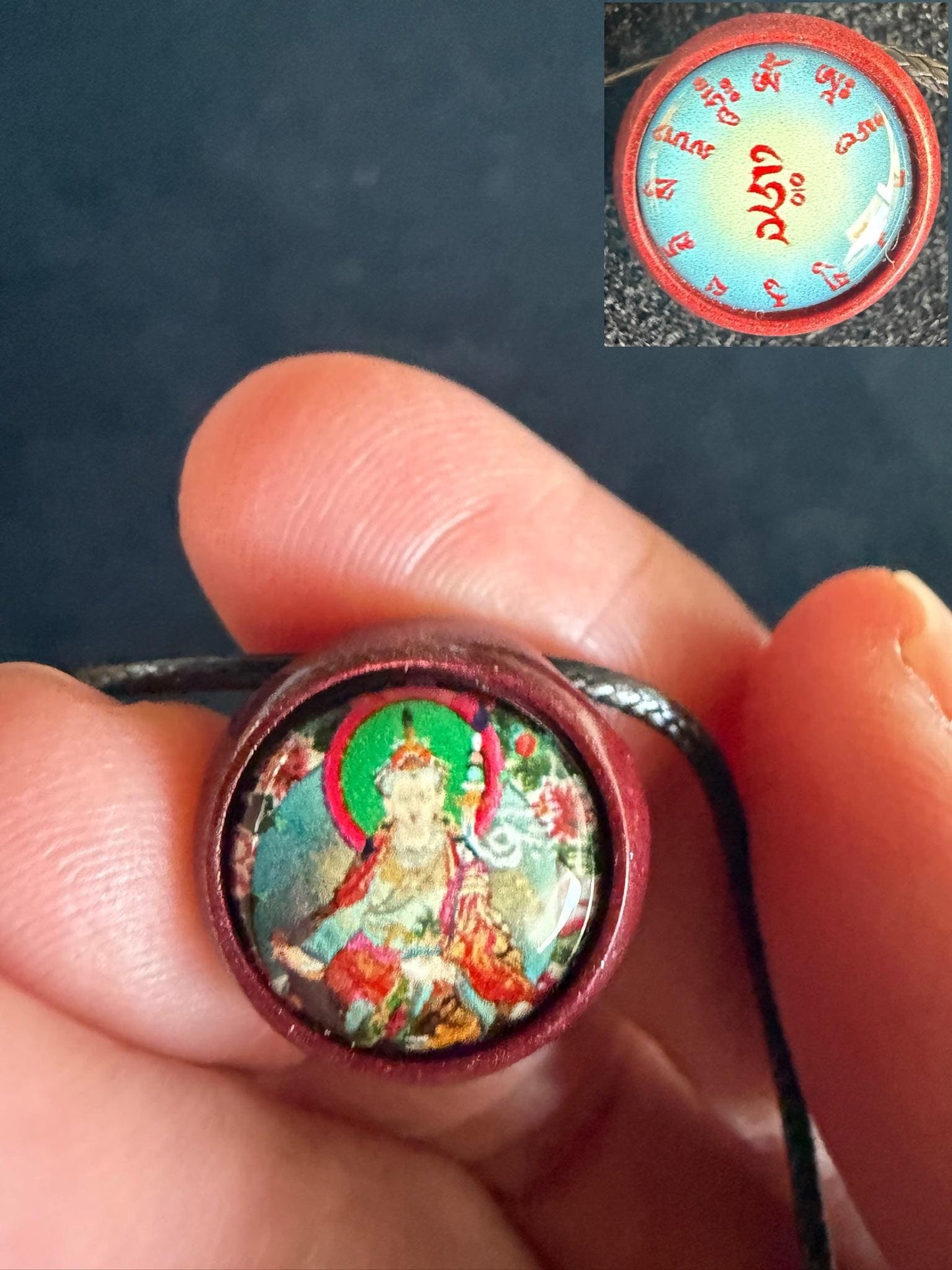 Guru Rinpoche Glass Bead Pendant | 1 bead with cord | Glass | 15mm diameter | Padmasambhava