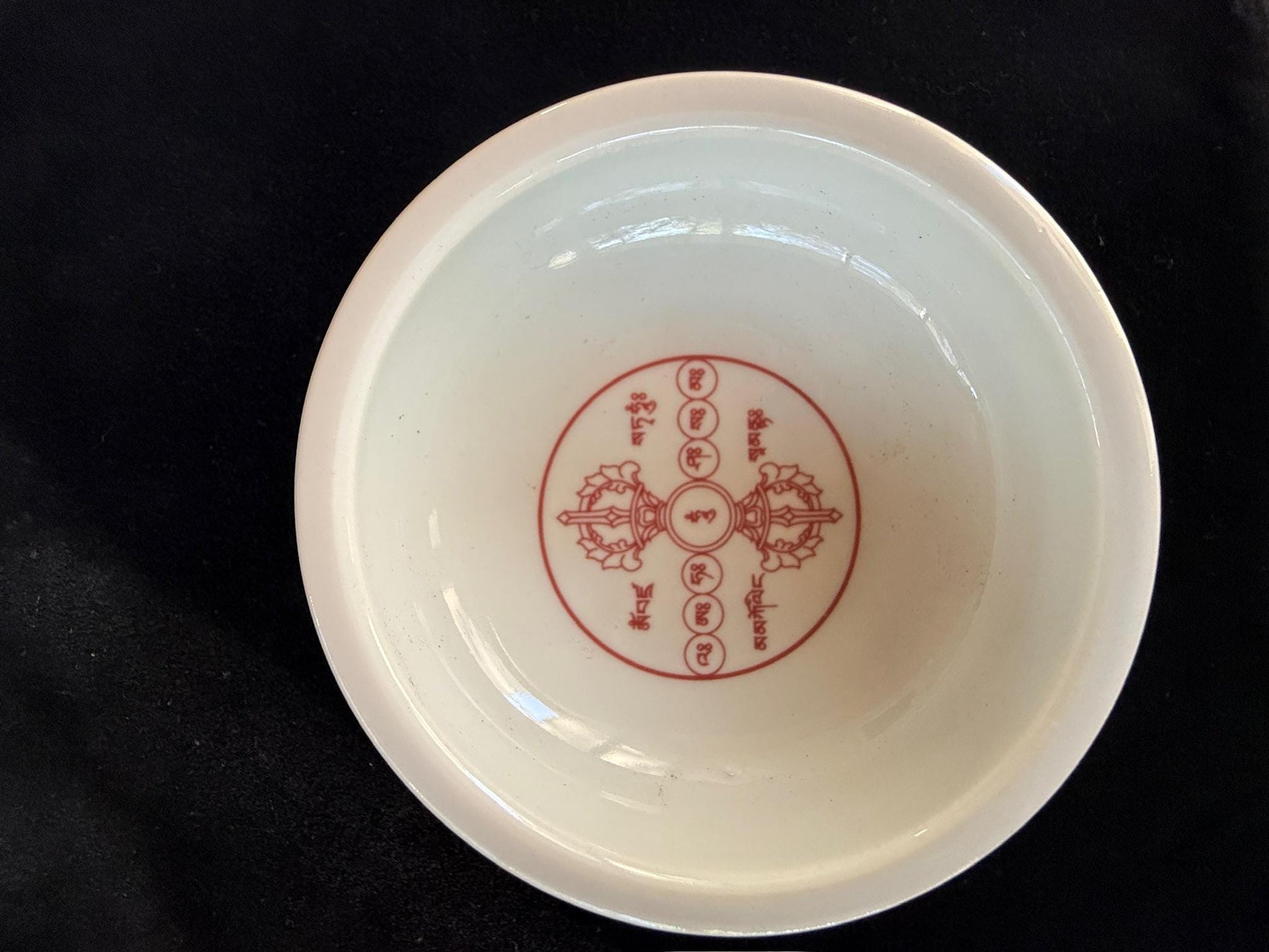 Ceramic Sang Offering Bowl | White with Red Takdröl| Incense Burner | 4 inch Diameter