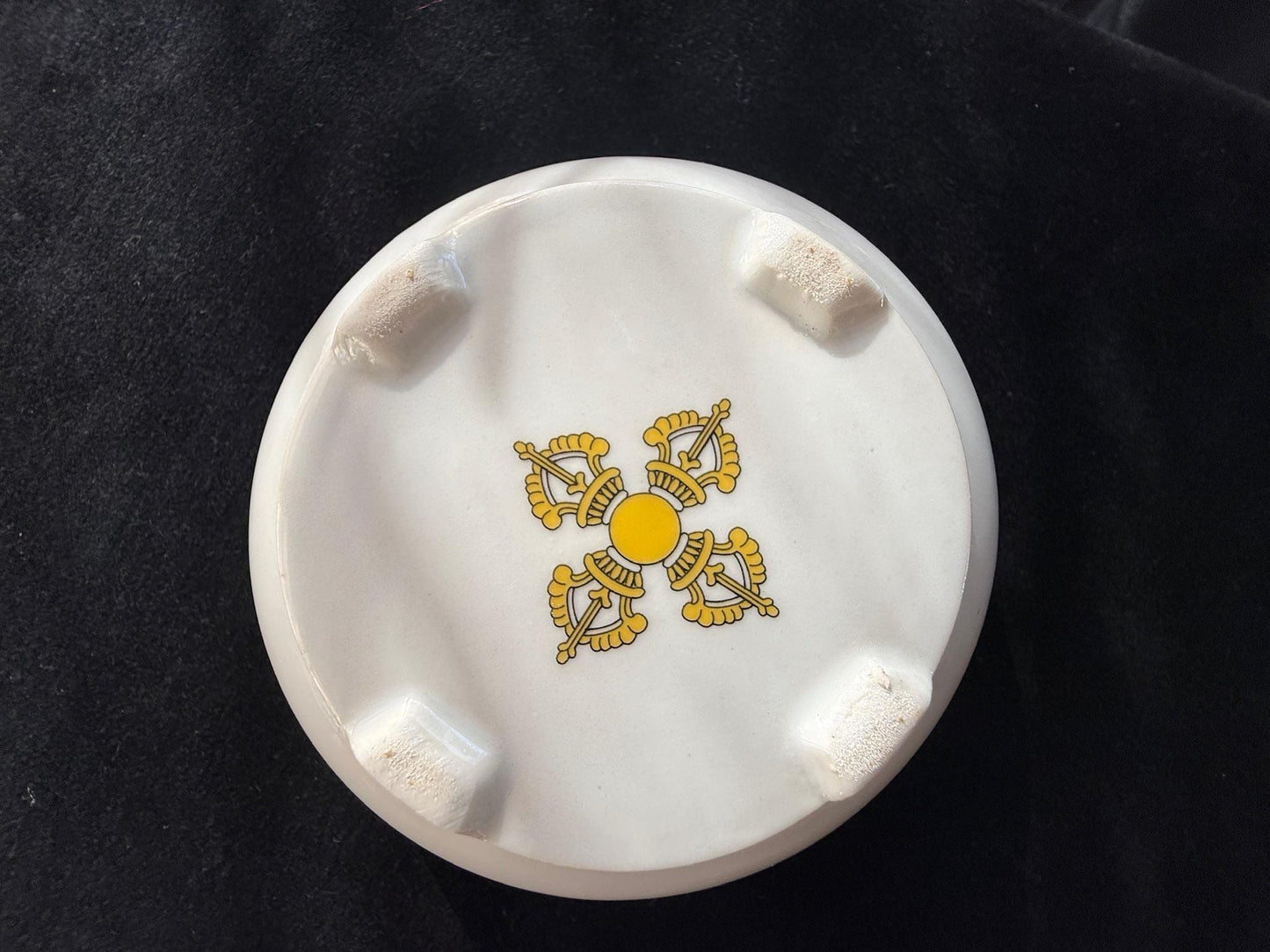 Ceramic Sang Offering Bowl | White with Red Takdröl| Incense Burner | 4 inch Diameter