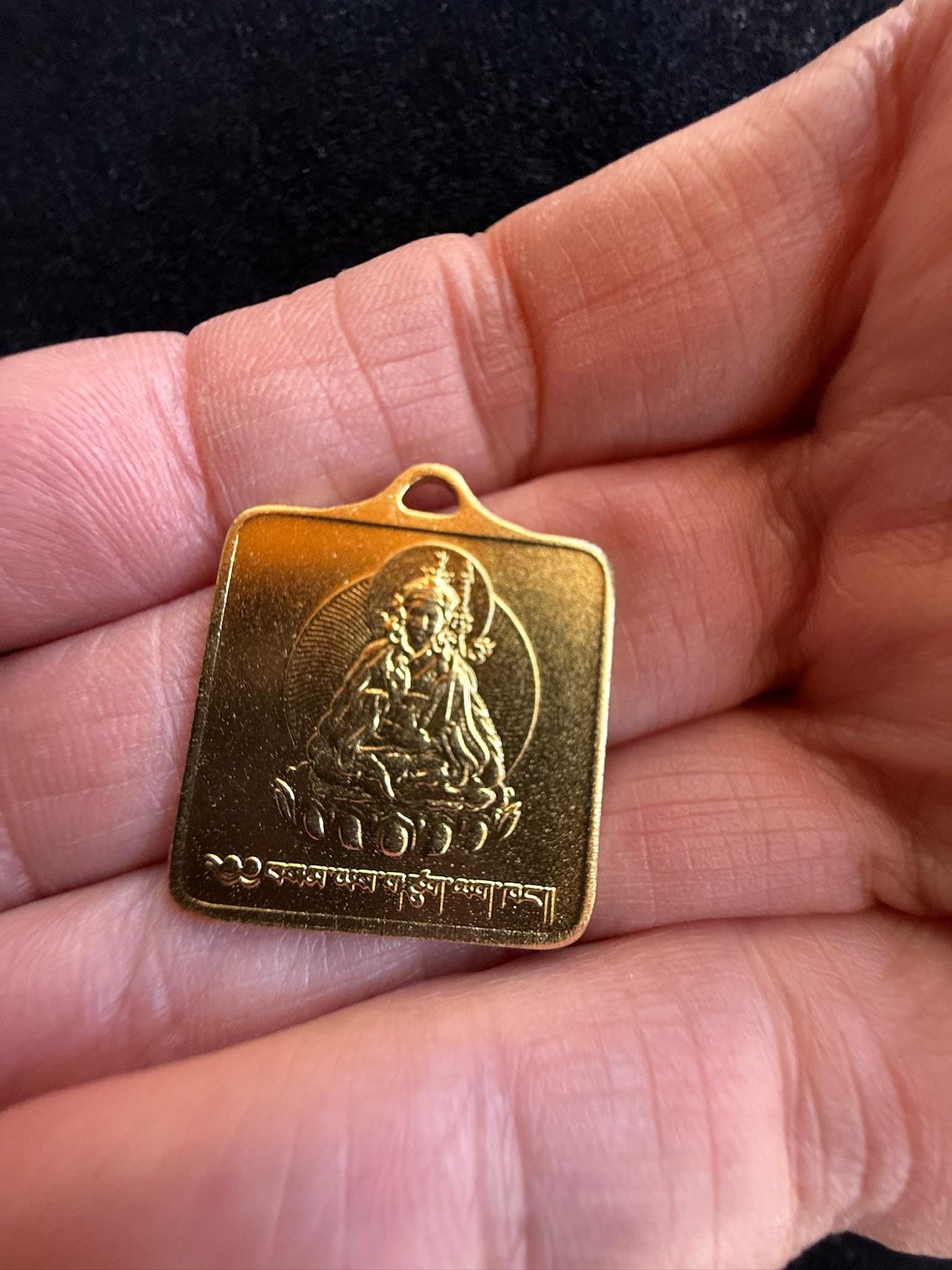 Guru Padmasambhava Subduing Vajra Seal Pendant | Bronze Gilt | Approx 7/8 inches square | Tibet | | 1 cord included