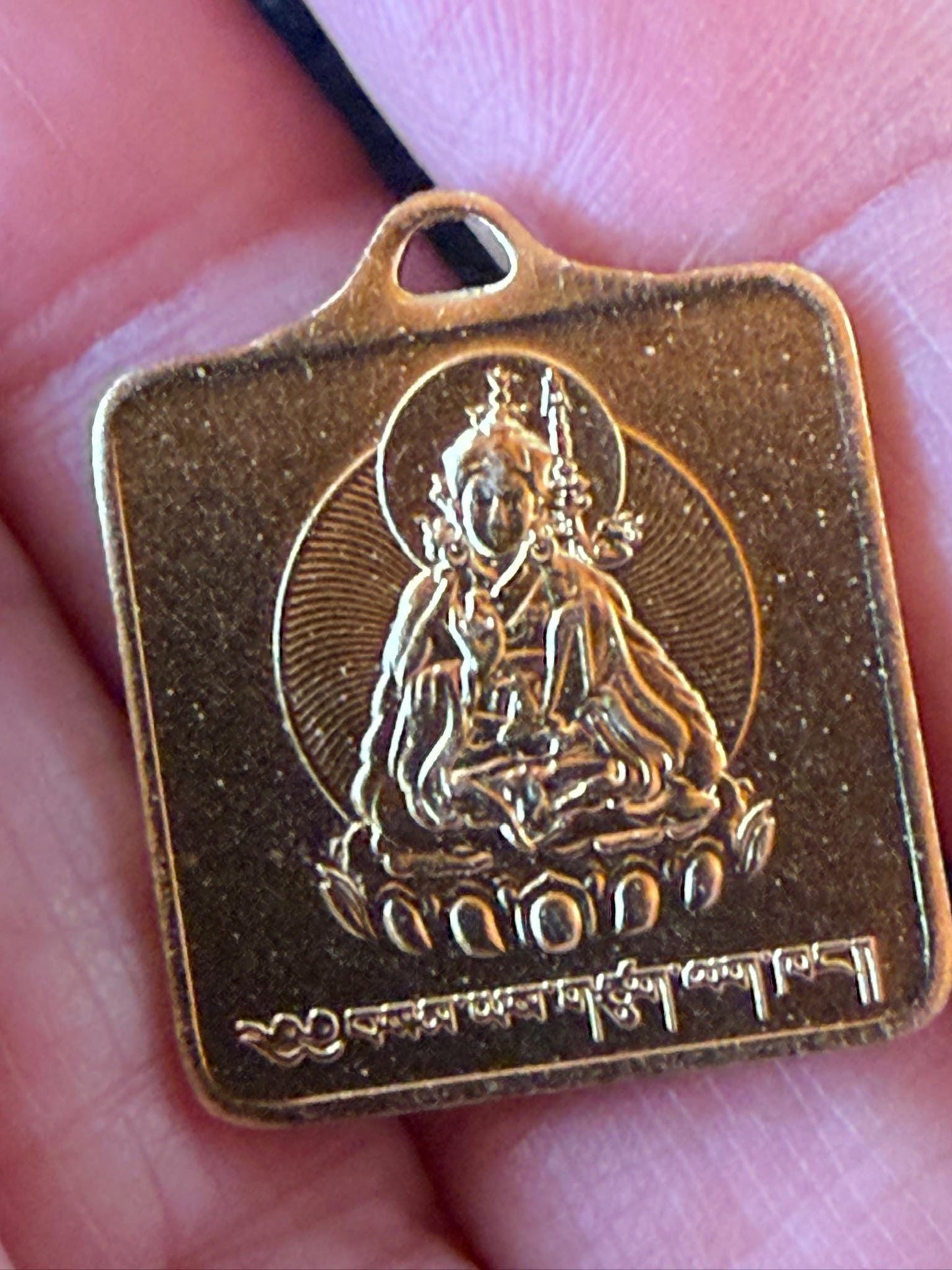 Guru Padmasambhava Subduing Vajra Seal Pendant | Bronze Gilt | Approx 7/8 inches square | Tibet | | 1 cord included