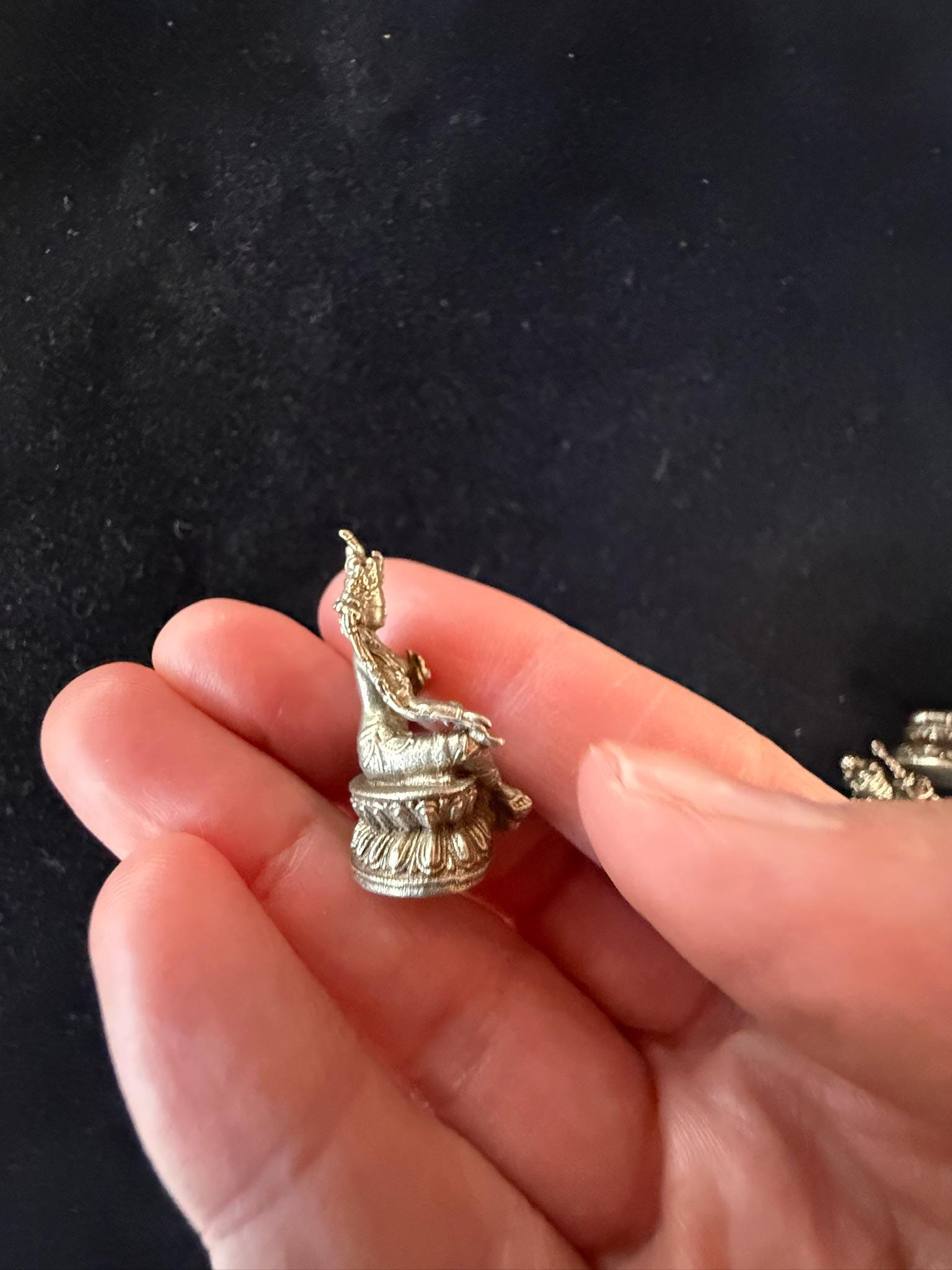Small Statue Trio | Buddha Shakyamuni | Guru Padmasambhava | Green Tara | White Brass | Approx. 1.25in High