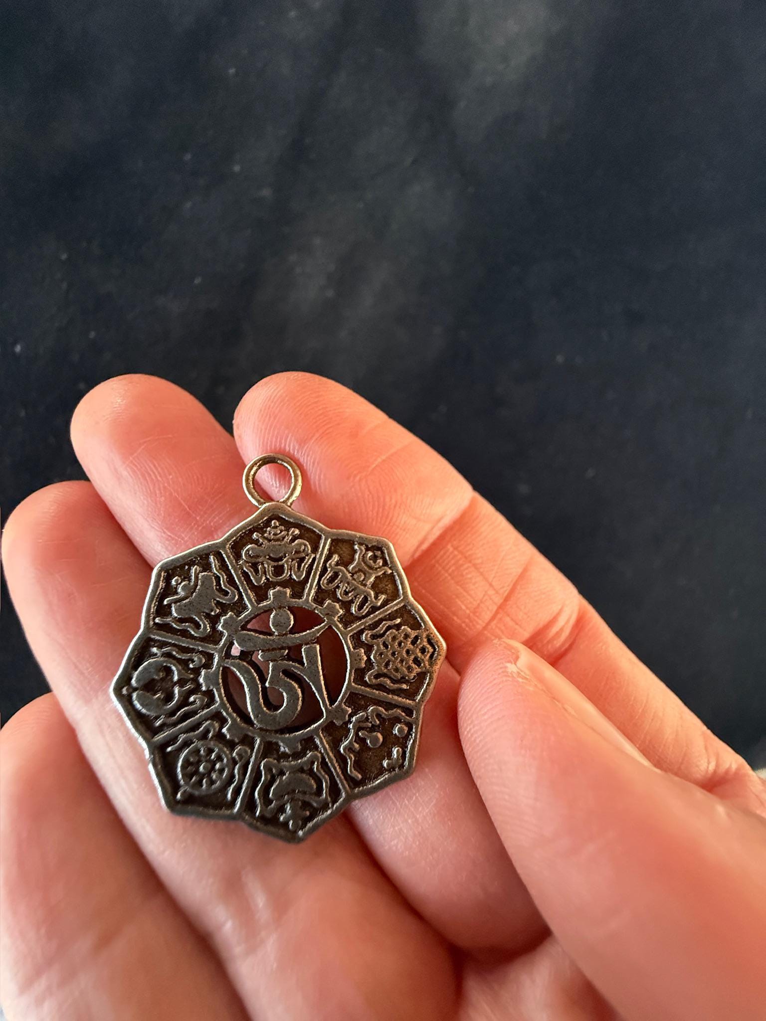Eight Auspicious Symbols Charm | Metal | Approx 1 1/4 in High | Tibet