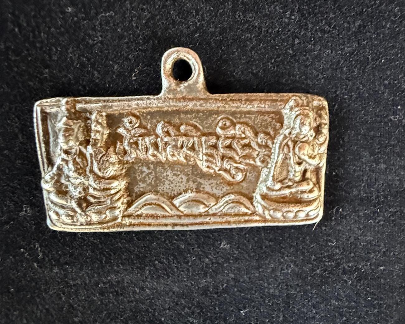 Guru Rinpoche and White Tara Charm | Metal | Approx 2 3/8in x 1in | Tibet | Thogchag