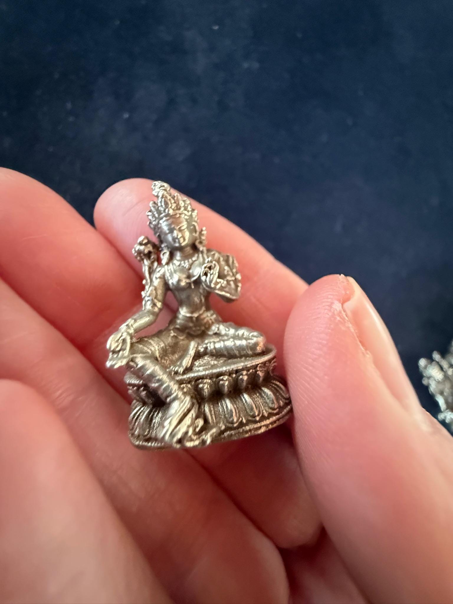Small Statue Trio | Buddha Shakyamuni | Guru Padmasambhava | Green Tara | White Brass | Approx. 1.25in High