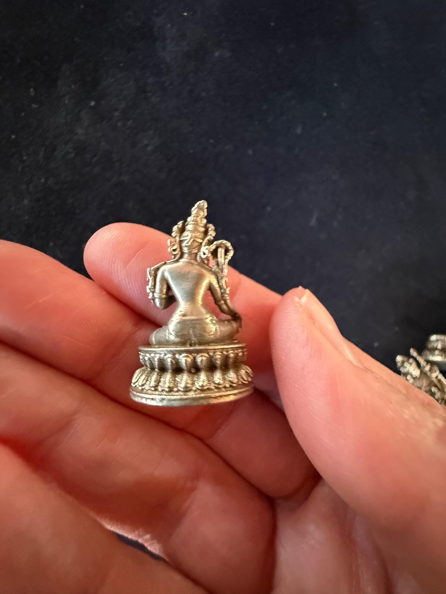 Small Statue Trio | Buddha Shakyamuni | Guru Padmasambhava | Green Tara | White Brass | Approx. 1.25in High