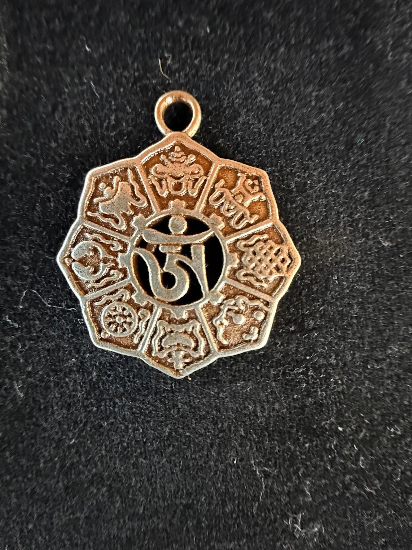 Eight Auspicious Symbols Charm | Metal | Approx 1 1/4 in High | Tibet