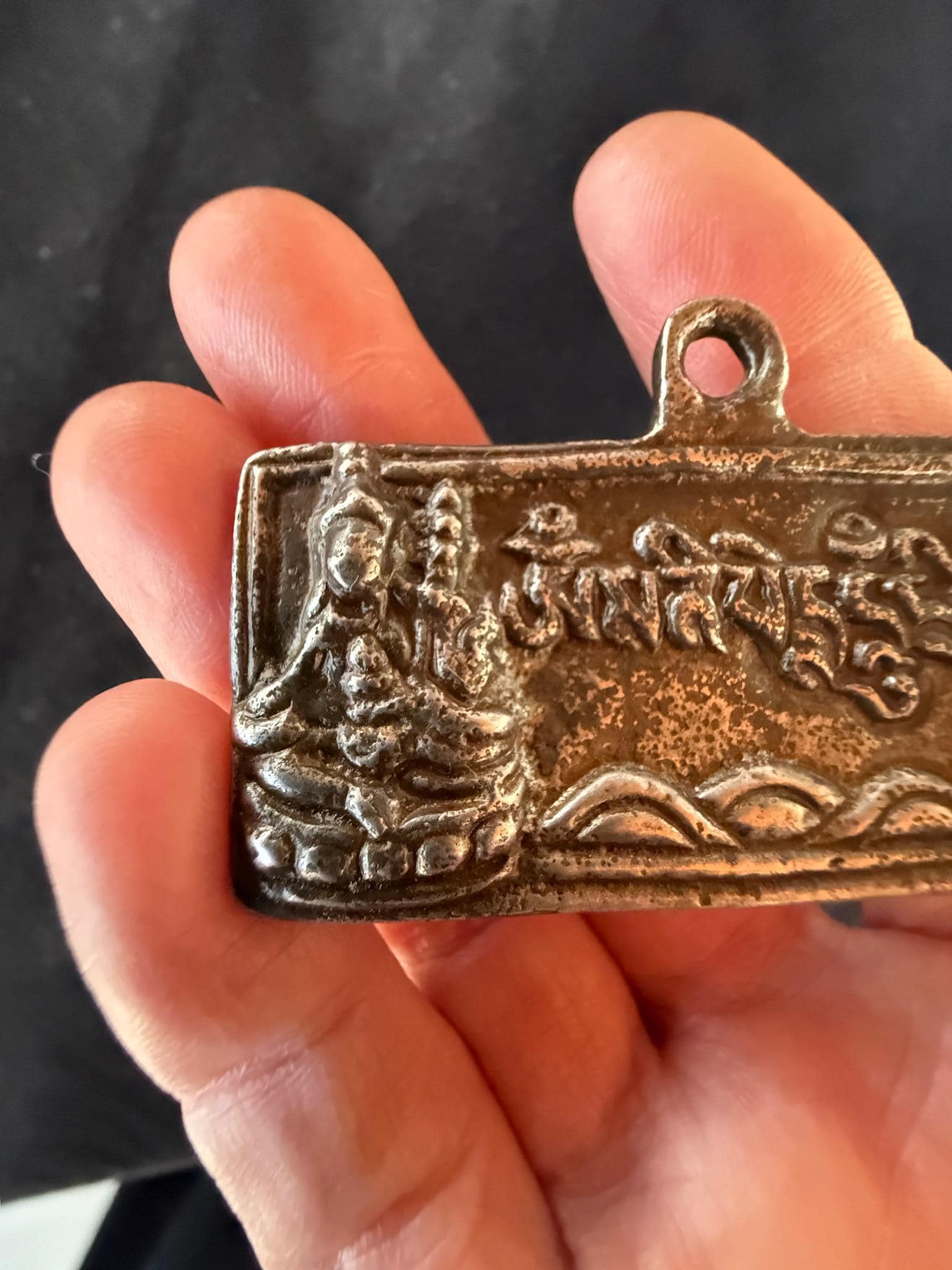 Guru Rinpoche and White Tara Charm | Metal | Approx 2 3/8in x 1in | Tibet | Thogchag