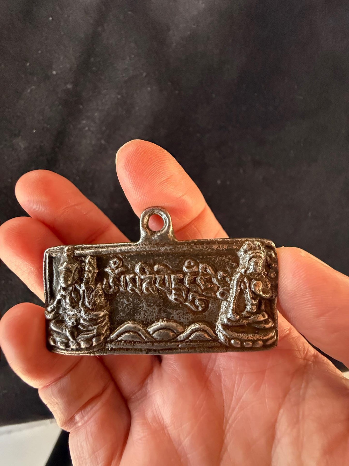 Guru Rinpoche and White Tara Charm | Metal | Approx 2 3/8in x 1in | Tibet | Thogchag