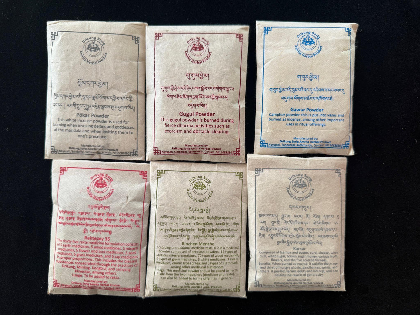 Comprehensive Ritual Medicine Formula | Nepal | Box Set -12 different substances | Drikung Sorig Amrita Herbal Product