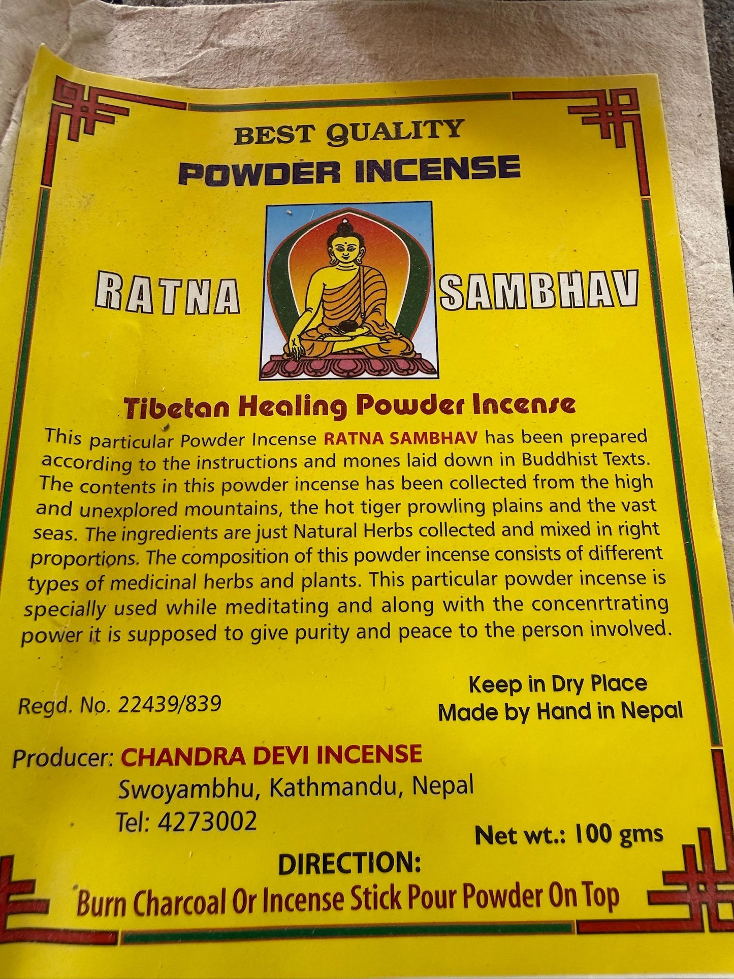 Ratna Sambhava Incense Powder| Nepalese Incense Powder | 100 grams | Chandra Devi Incense