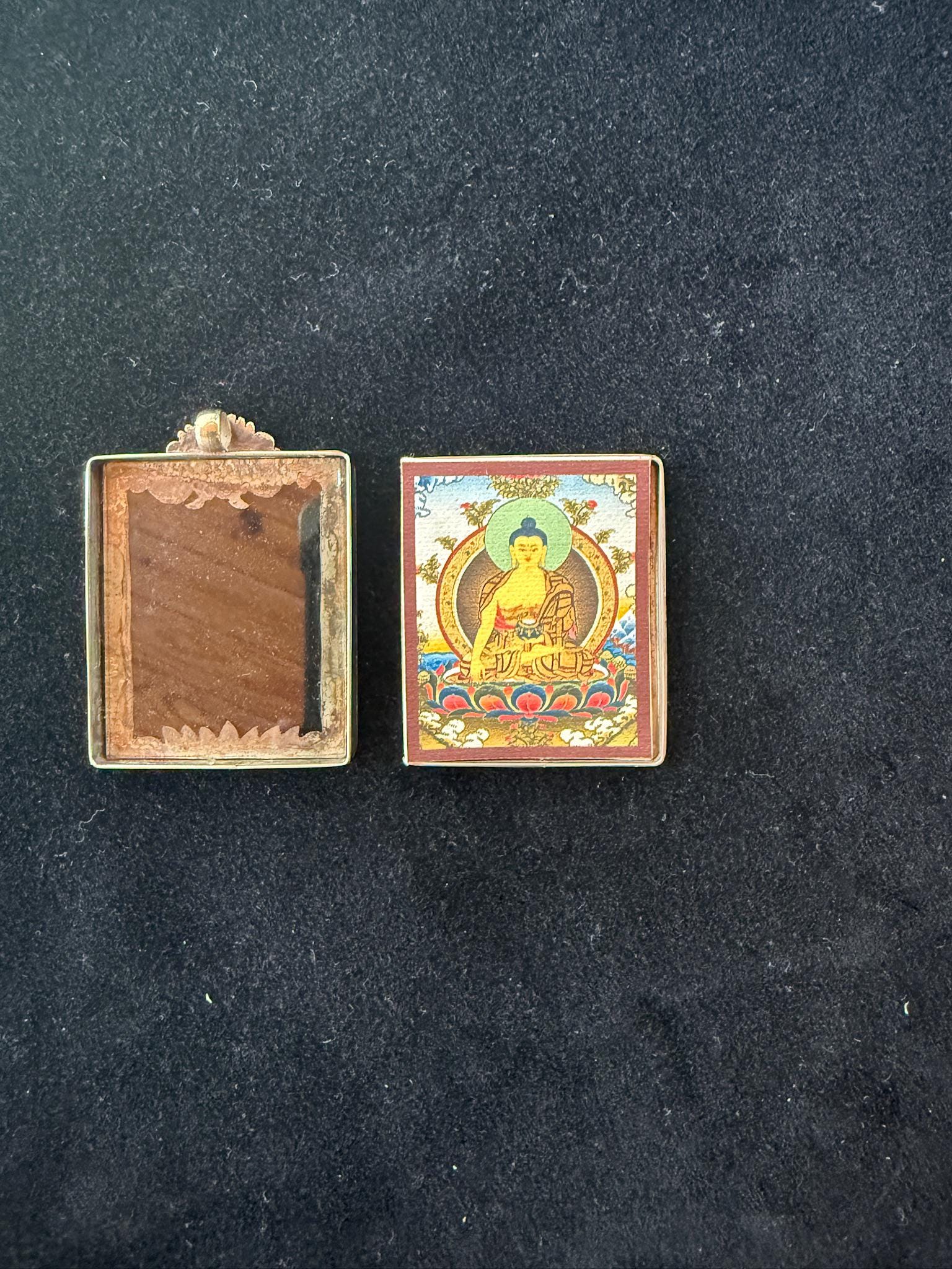Tiny Thangka Buddha Shakyamuni Locket Pendant | Approx 1.5 in by 2 in | Nepal | Gau