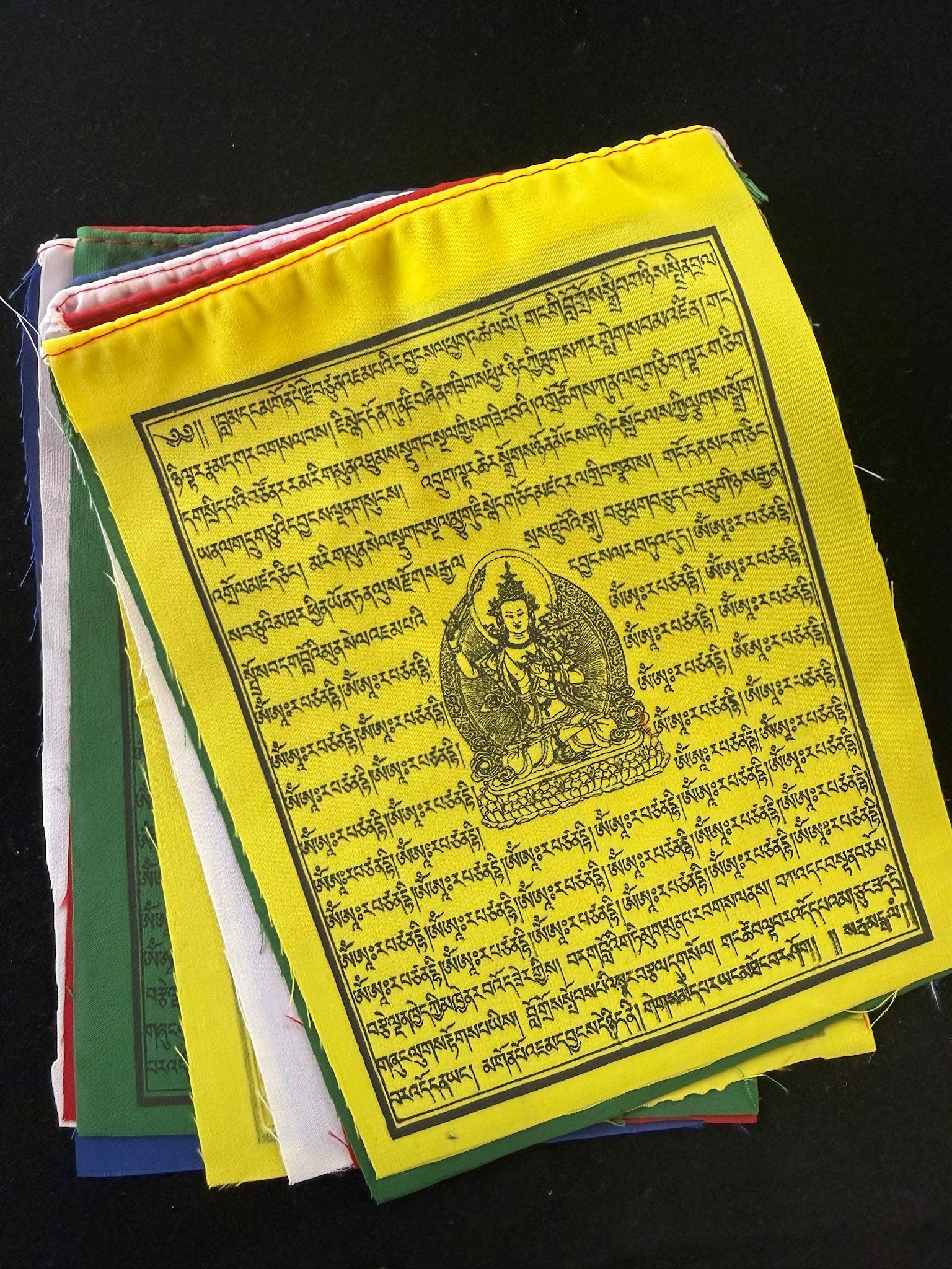 Manjushri Prayer Flags | Tibetan Prayer Flags | 6in x 7.5in | 1 set of 10 five-color flags