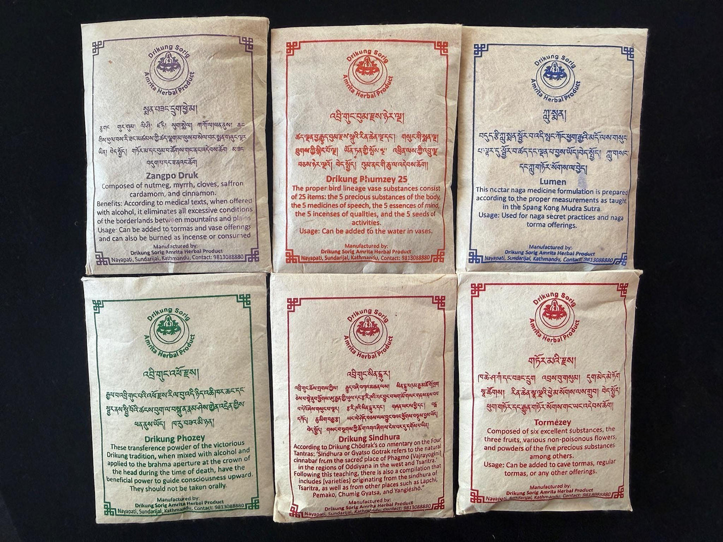 Comprehensive Ritual Medicine Formula | Nepal | Box Set -12 different substances | Drikung Sorig Amrita Herbal Product