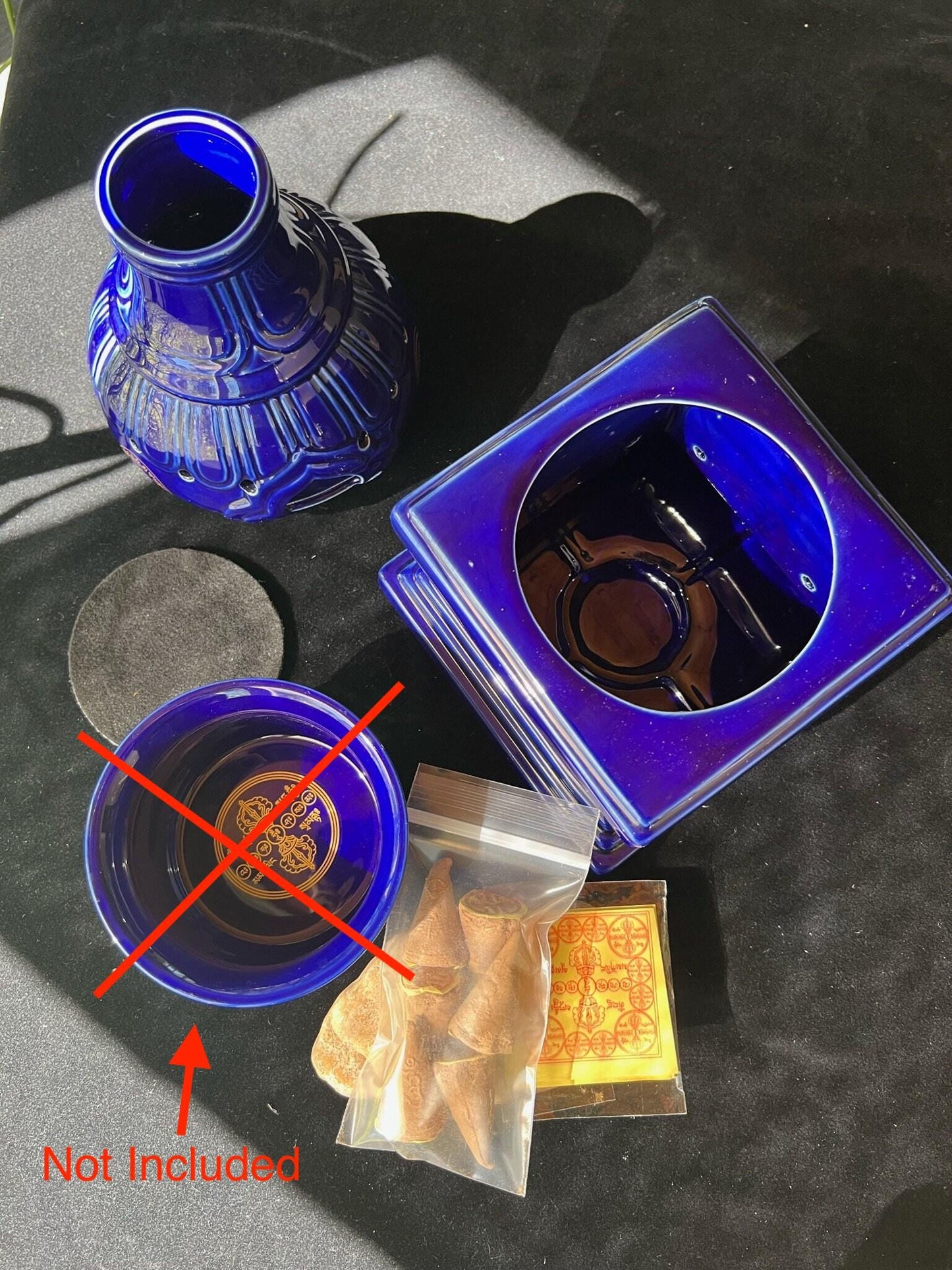 Grand Sang Offering Chimney | Blue with Gold Imprint | Smoke Offering Incense Burner | 11.5 in high by 6.69 in wide | Tibet