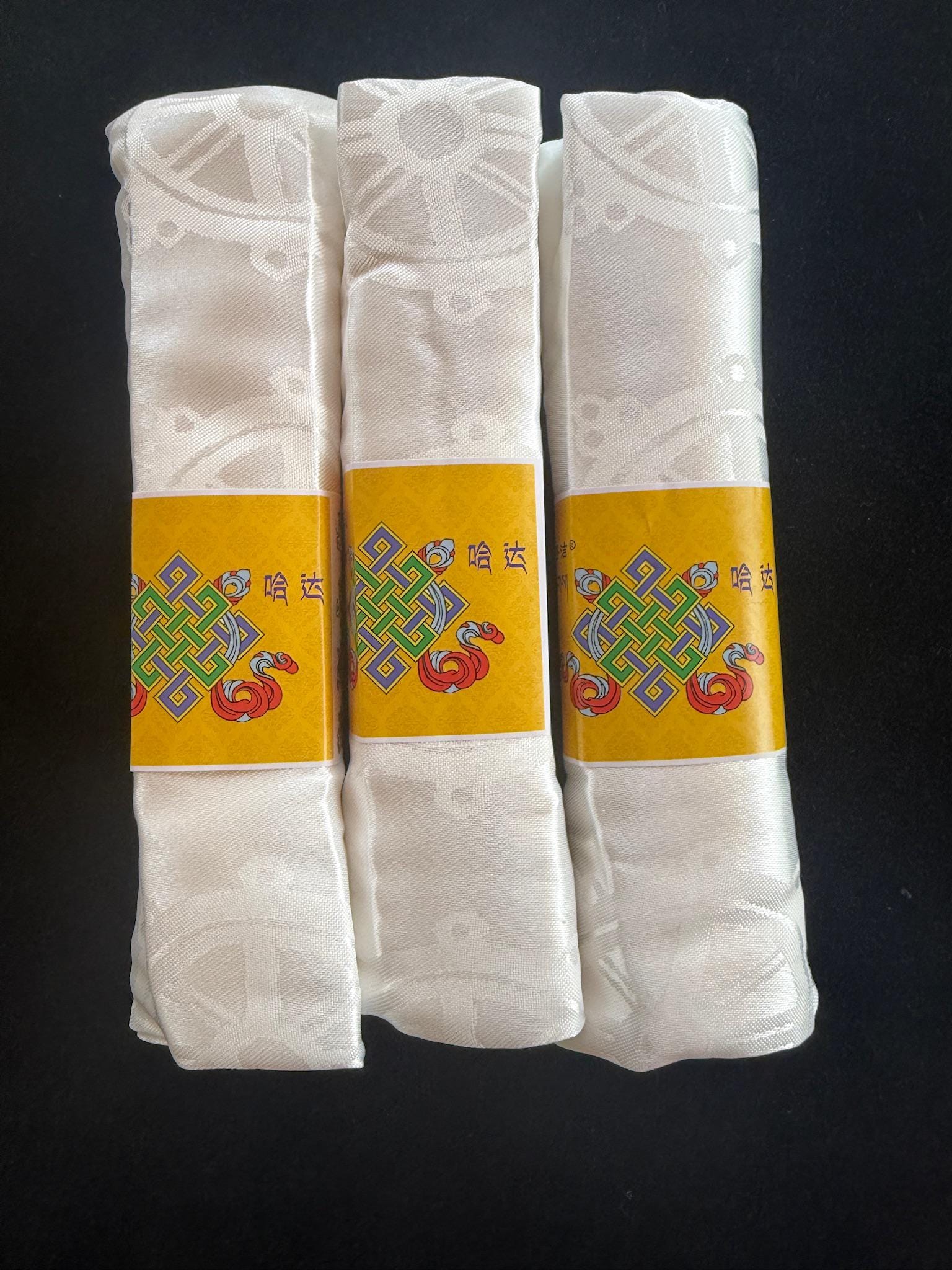 White Khata | Eight Auspicious Symbols | 45cm x 2.6m | Katag