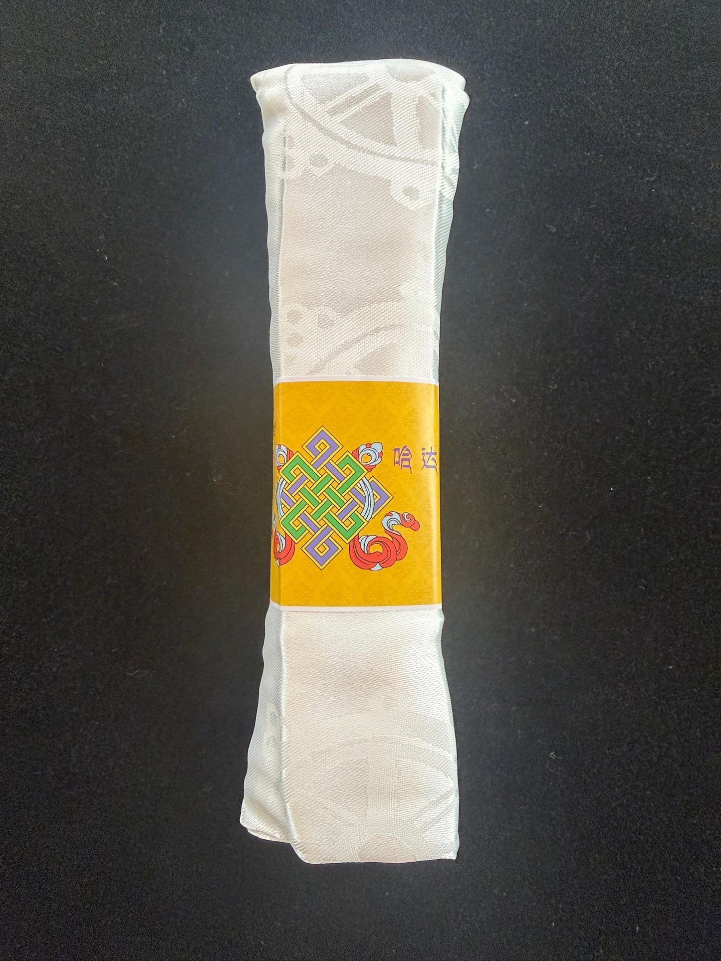 White Khata | Eight Auspicious Symbols | 45cm x 2.6m | Katag