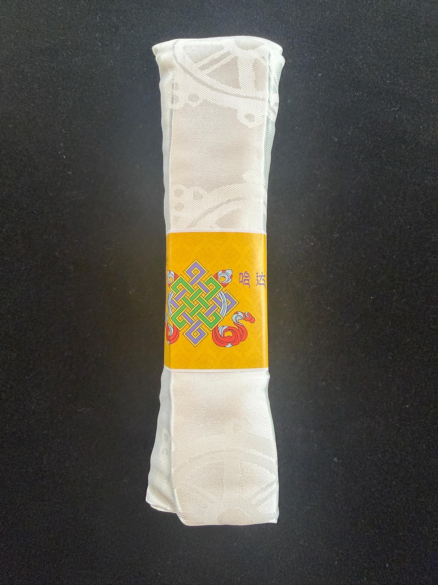 White Khata | Eight Auspicious Symbols | 45cm x 2.6m | Katag